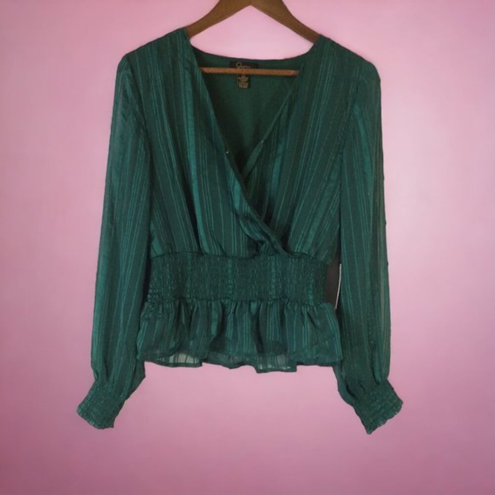 Japna Green Blouse with Silver Threading Size Medium NWOT